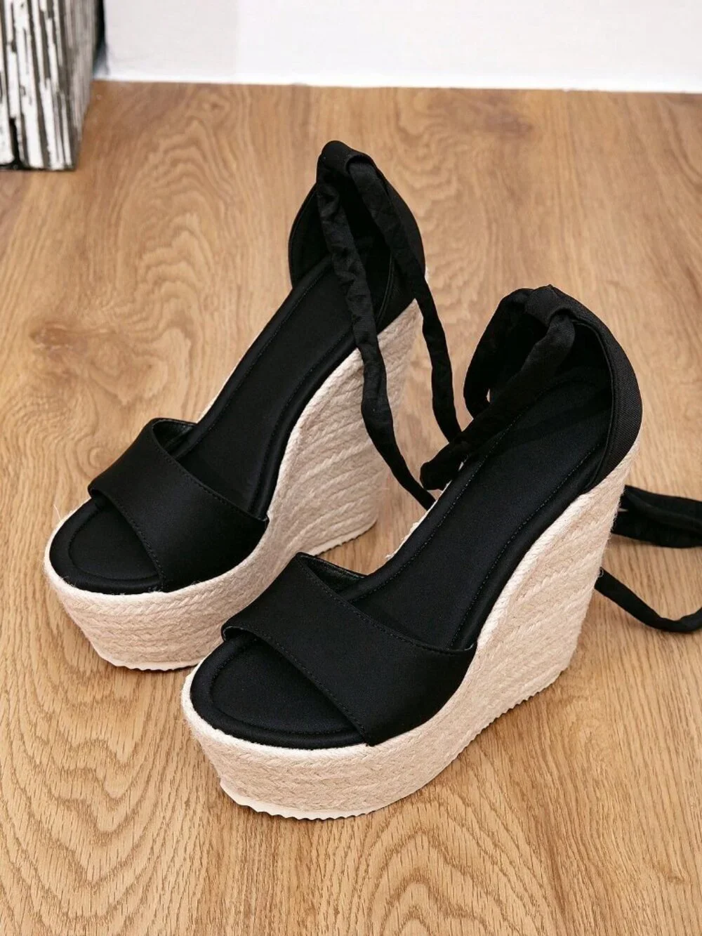 Black Casual Women's Open Toe Wedge Platform Heels - Picture 6 of 6